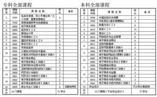 电子商务专业课程顶替表